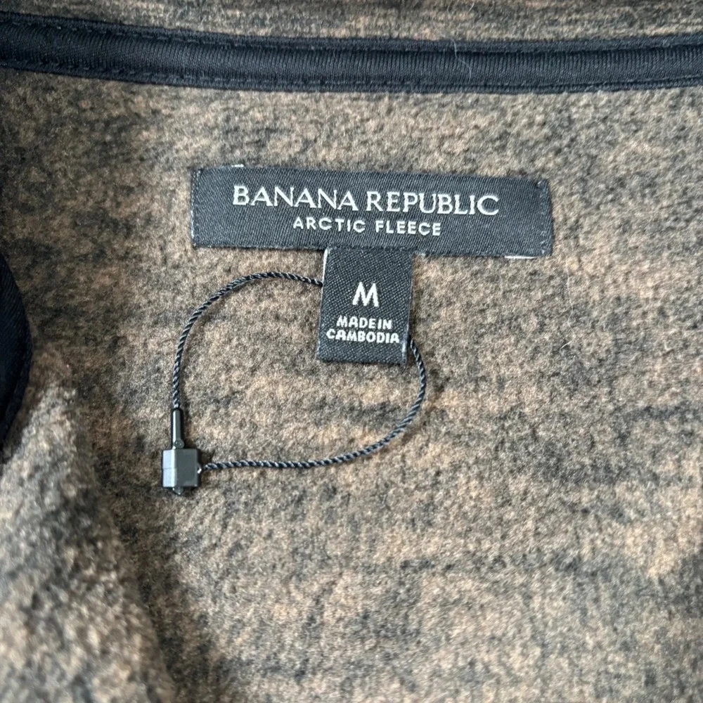 Banana Republic Men M Brown Quarter Zip Pullover Arctic Fleece Marled Pocket